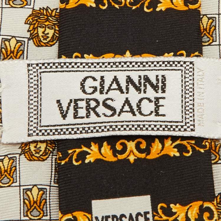 Pre Owned Gianni Versace Vintage Grey/Black Medusa Silk Traditional Tie