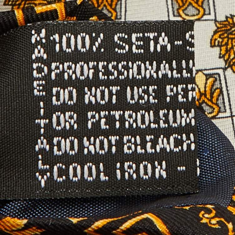 Pre Owned Gianni Versace Vintage Grey/Black Medusa Silk Traditional Tie