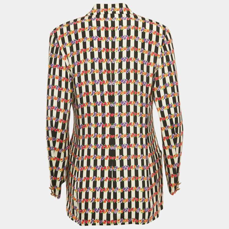 Pre Owned Gianni Versace Multicolor Floral and Stripe Print Silk Blazer M