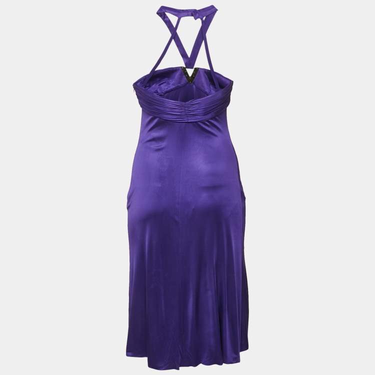 Pre Owned Gianni Versace Purple Jersey Pleated Midi Dress M