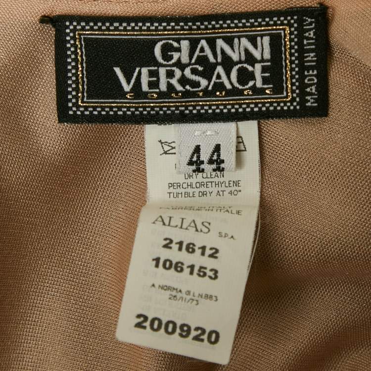 Pre Owned Gianni Versace Couture Black Pattered Knit Leather Trim Short Dress M 