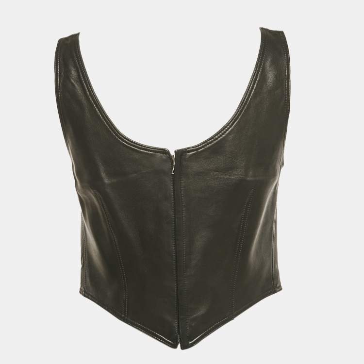 Pre Owned Gianni Versace Vintage Black Leather Lace Up Corset Top M