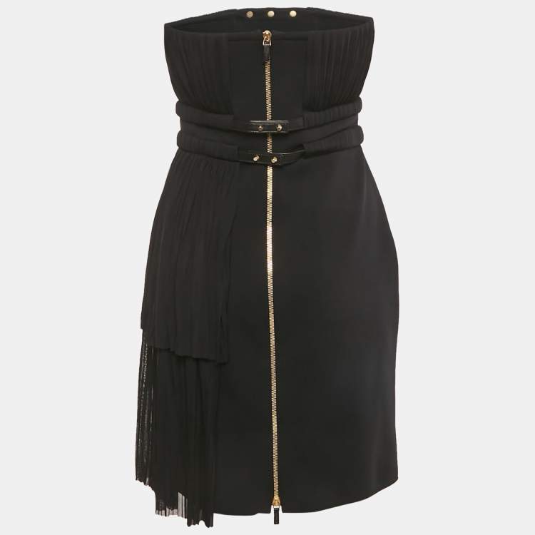 Pre Owned Gianni Versace Black Plisse Stud Detail Strapless Mini Dress M 