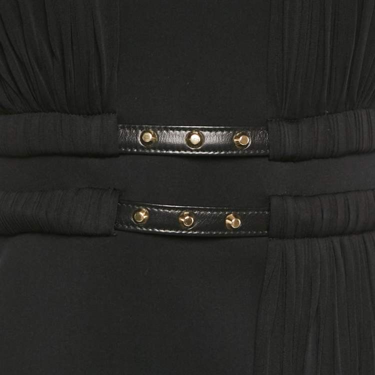 Pre Owned Gianni Versace Black Plisse Stud Detail Strapless Mini Dress M 
