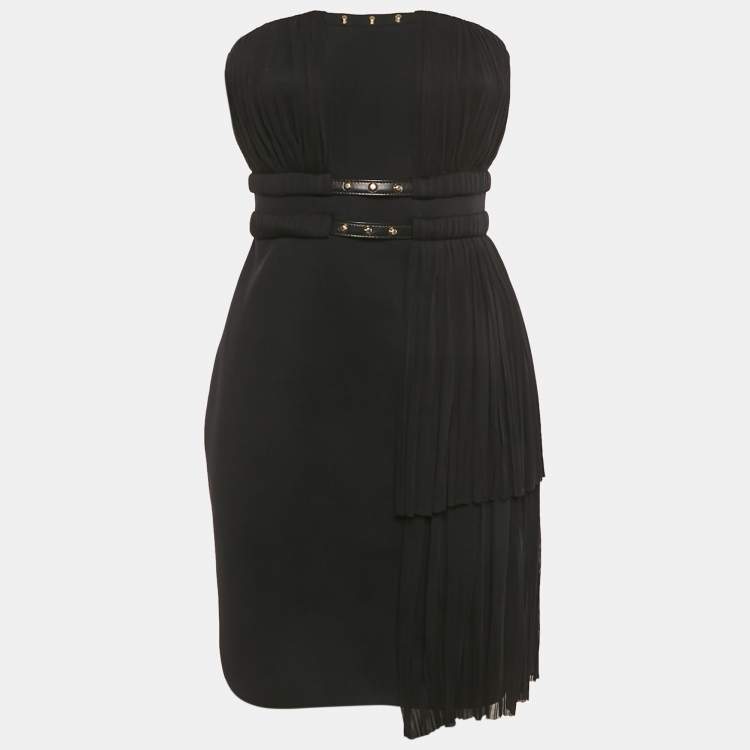 Pre Owned Gianni Versace Black Plisse Stud Detail Strapless Mini Dress M 