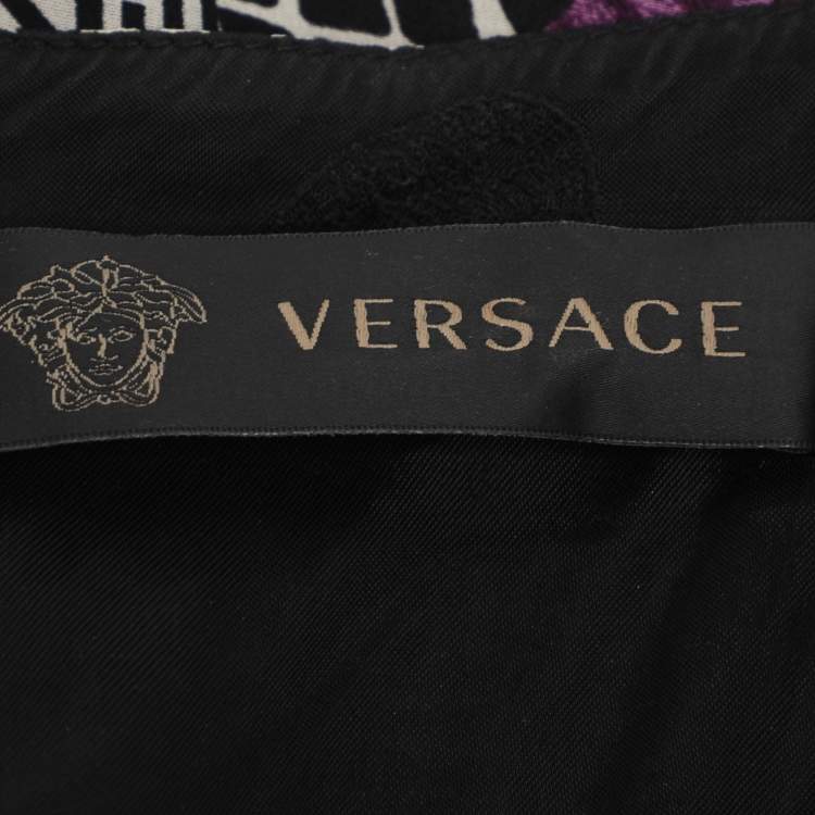 Pre Owned Gianni Versace Monochrome/Purple Animal Print Satin Medusa Sleeveless Mini Dress L
