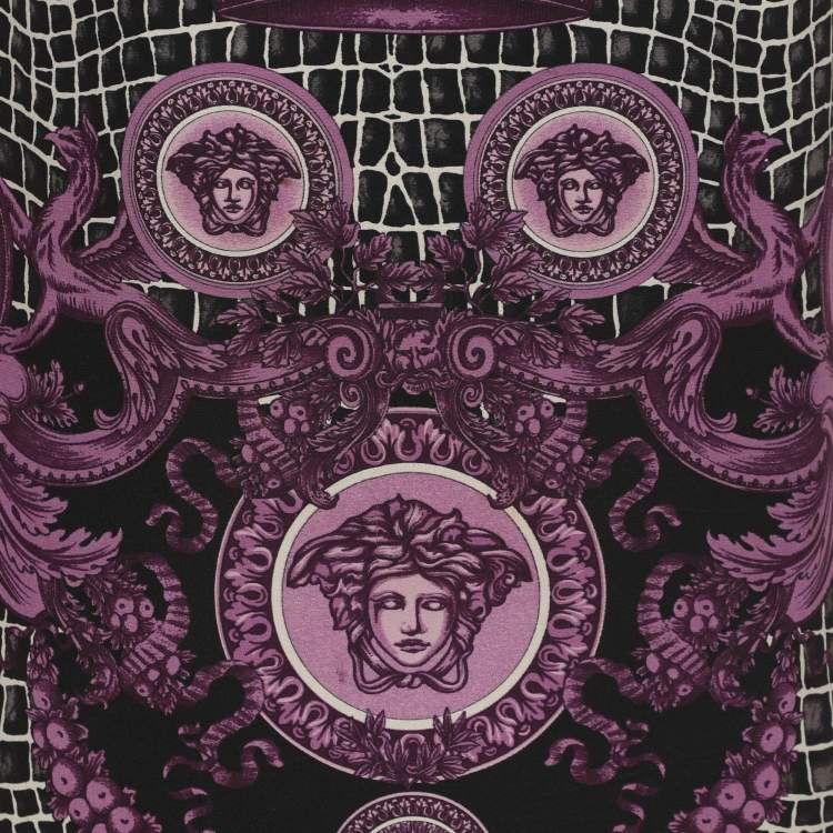 Pre Owned Gianni Versace Monochrome/Purple Animal Print Satin Medusa Sleeveless Mini Dress L