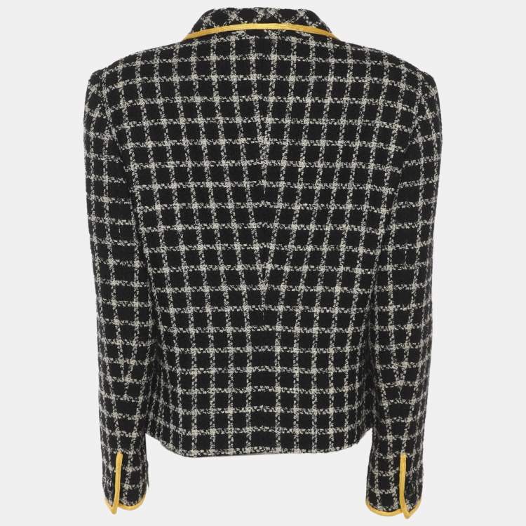 Pre Owned Gianni Versace Black/White Wool Tweed Button Front Jacket M