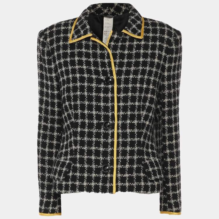 Pre Owned Gianni Versace Black/White Wool Tweed Button Front Jacket M