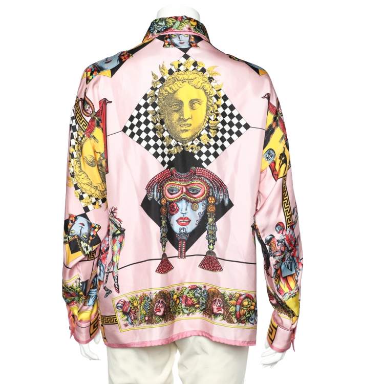 Pre Owned Versace Pink Printed Silk Oversized Shirt M
