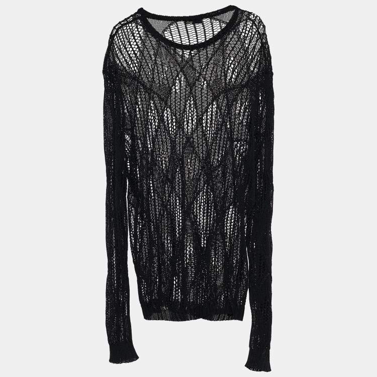 Pre Owned Gianni Versace Black Knit Long Sleeve Top L