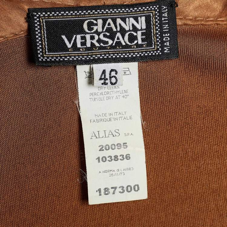 Pre Owned Gianni Versace Brown Knit Leather Collar Detail Top L