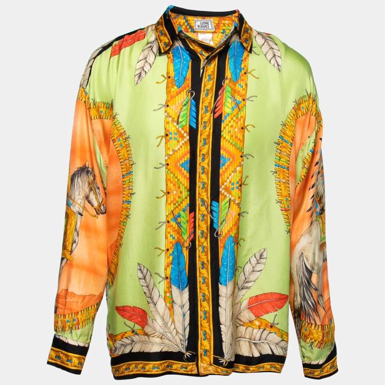 Gianni Versace Vintage Multicolor Printed Silk Button Front Shirt