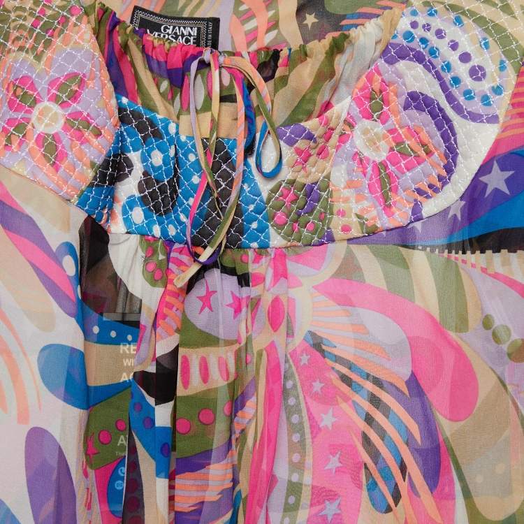 Pre Owned Gianni Versace  Multicolor Printed Silk Top L