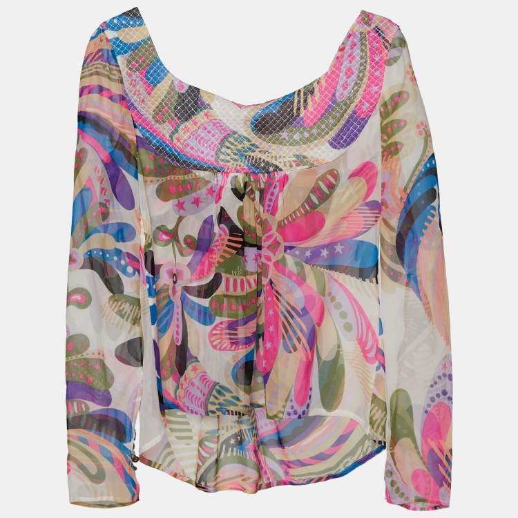 Pre Owned Gianni Versace  Multicolor Printed Silk Top L