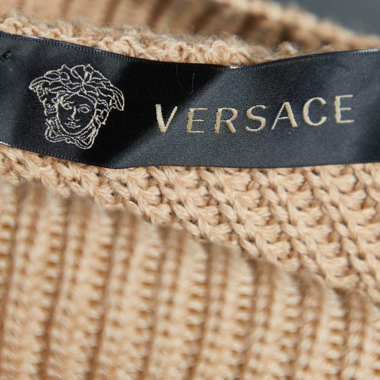 Pre Owned Versace Brown Wool Knit Turtleneck Asymmetric Sweater M