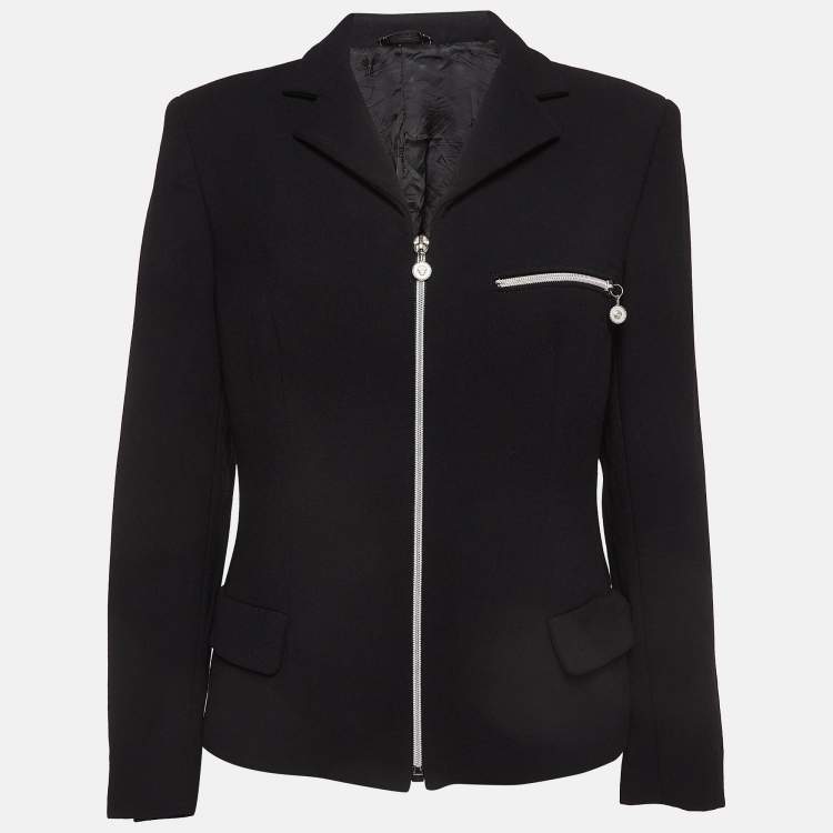 Pre Owned Gianni Versace Vintage Black Knit Zipper Blazer M 