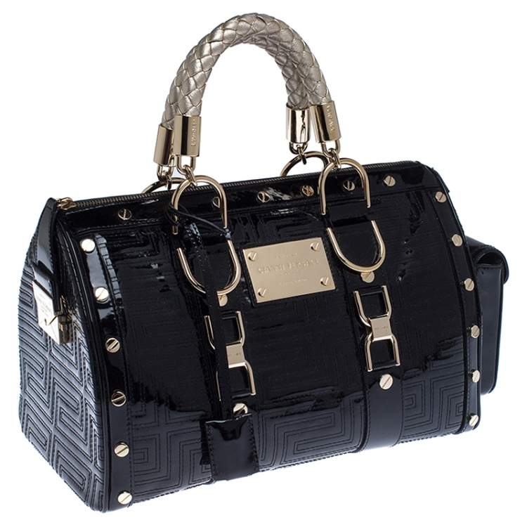 Pre Owned Versace Black Quilted Patent Leather Snap Out Of It Satchel