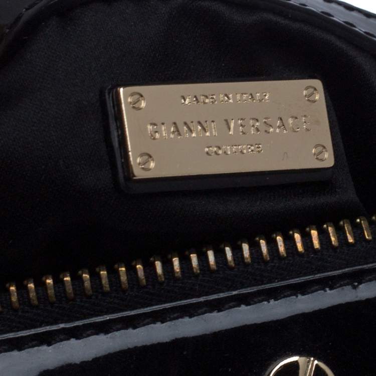 Pre Owned Versace Black Quilted Patent Leather Snap Out Of It Satchel