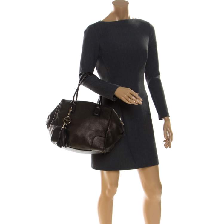 Pre Owned Versace Dark Bronze Leather Vanitas Satchel