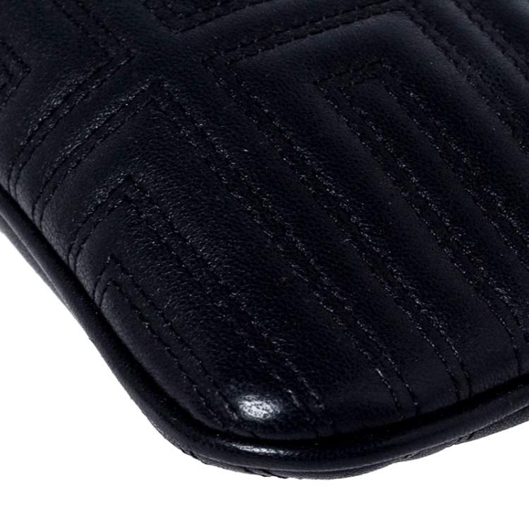 Pre Owned Versace Black Quilted Zip Clutch