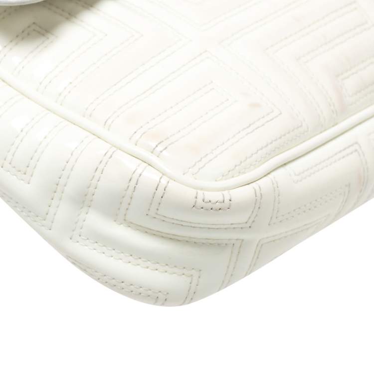 Pre Owned Versace White Patent Leather Flap Shoulder Bag