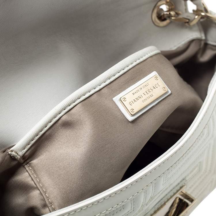 Pre Owned Versace White Patent Leather Flap Shoulder Bag
