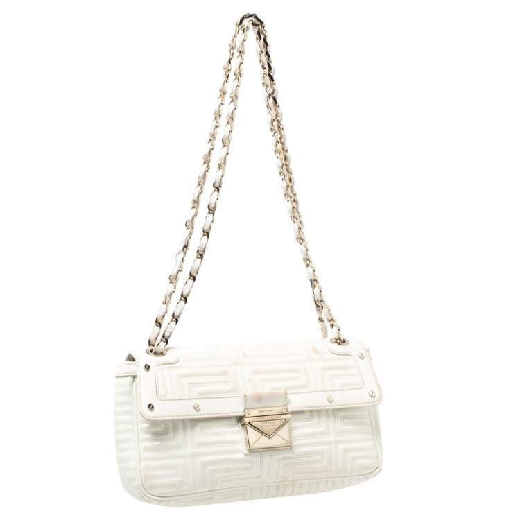 Pre Owned Versace White Patent Leather Flap Shoulder Bag