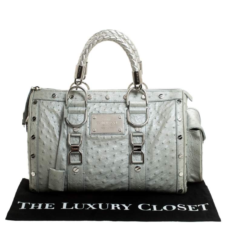 Pre Owned Versace Lime Green Ostrich Snap Out Of It Satchel