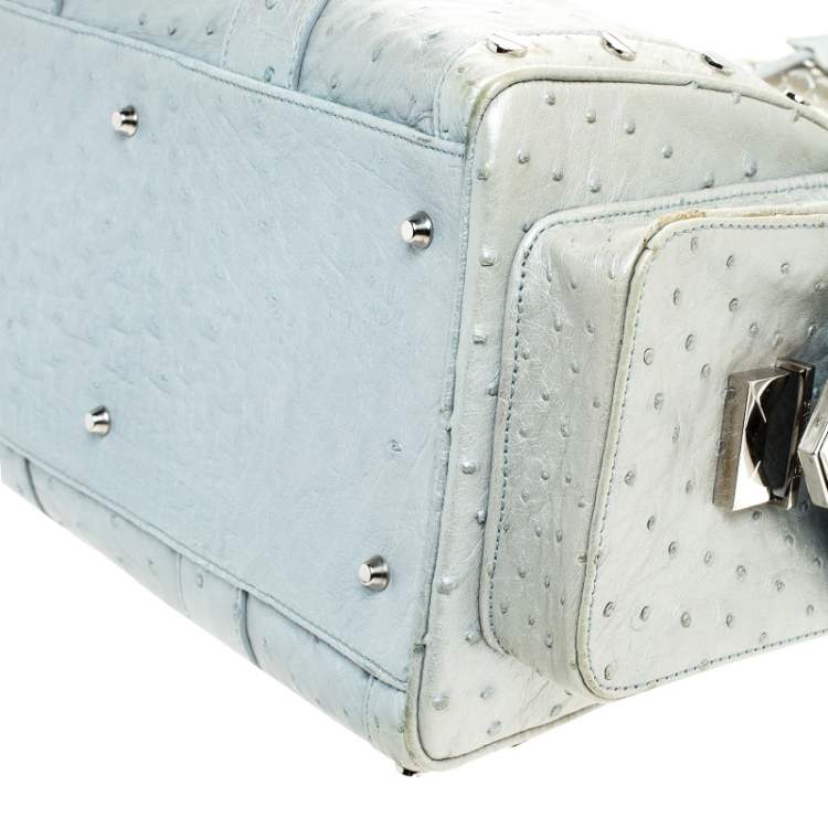 Pre Owned Versace Lime Green Ostrich Snap Out Of It Satchel