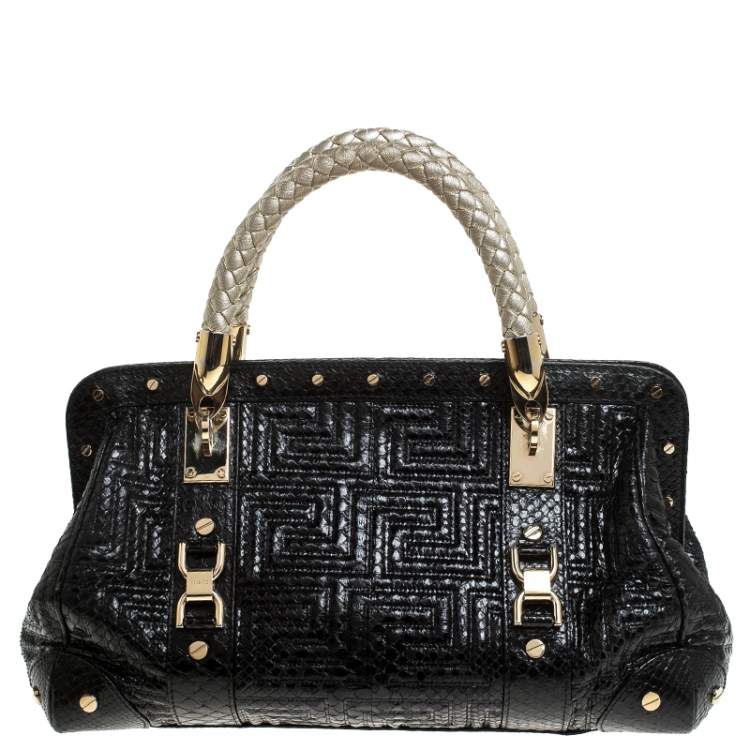 Pre Owned Gianni Versace Black Leather Snap Out Of It Satchel