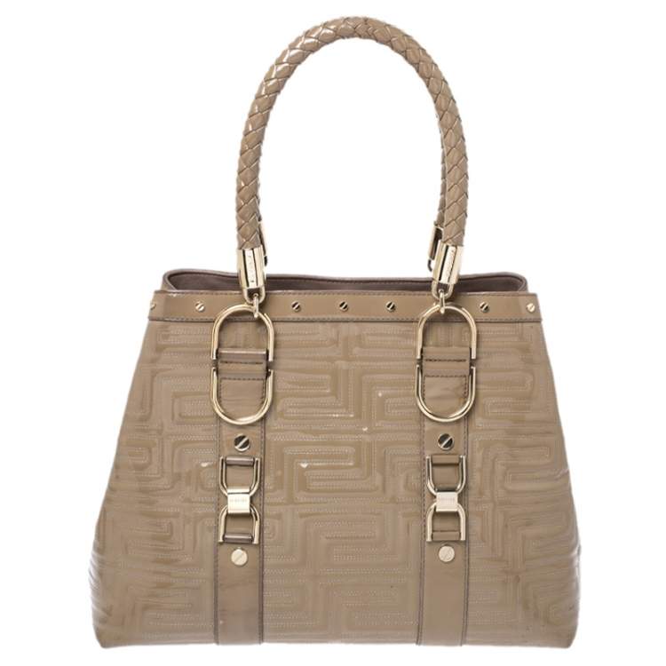 Pre Owned Gianni Versace Beige Patent Leather Snap Out Of It Tote 