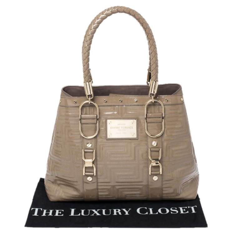 Pre Owned Gianni Versace Beige Patent Leather Snap Out Of It Tote 