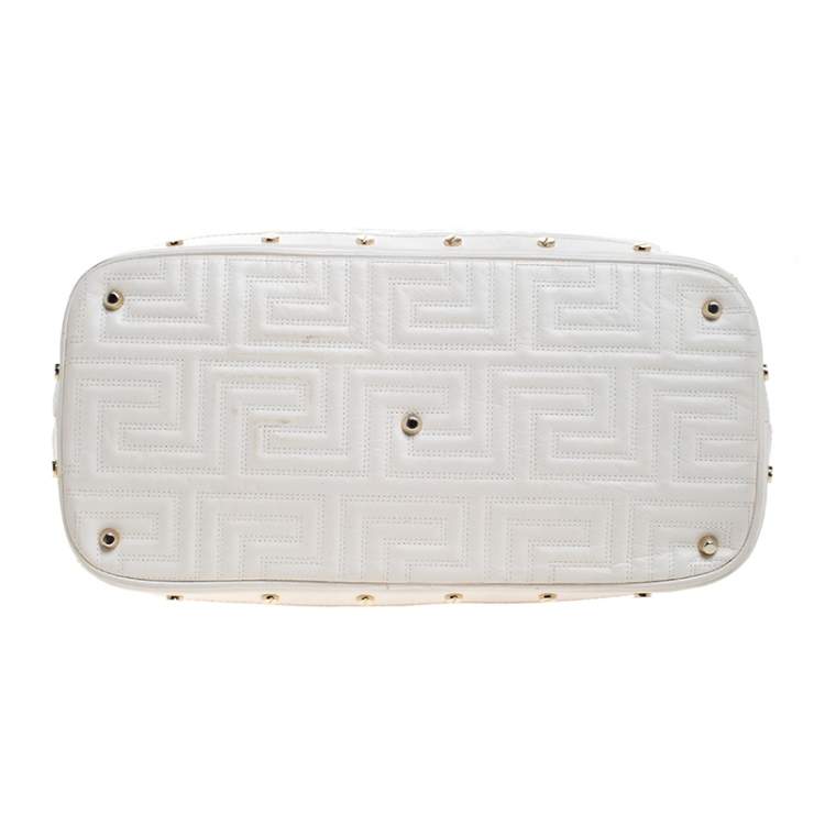 Pre Owned Versace White Quilted Leather Sided Zip Tote