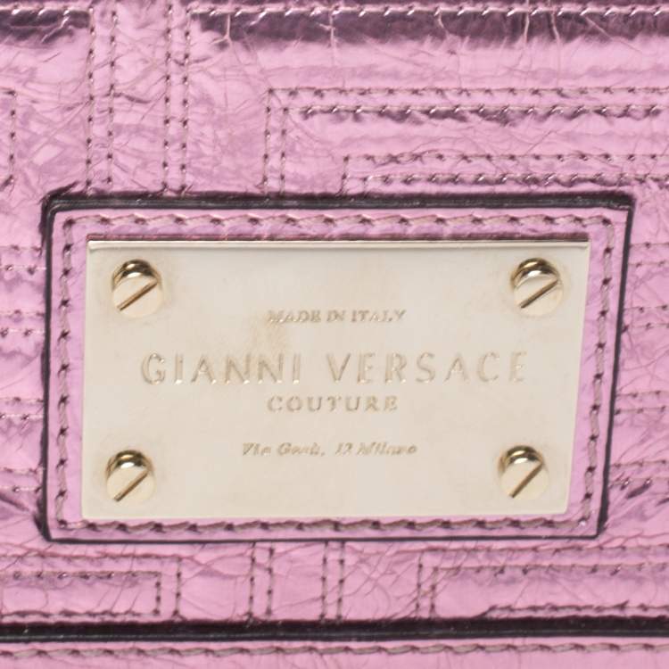 Pre Owned Versace Pink Quilted Patent Leather Flap Chain Bag