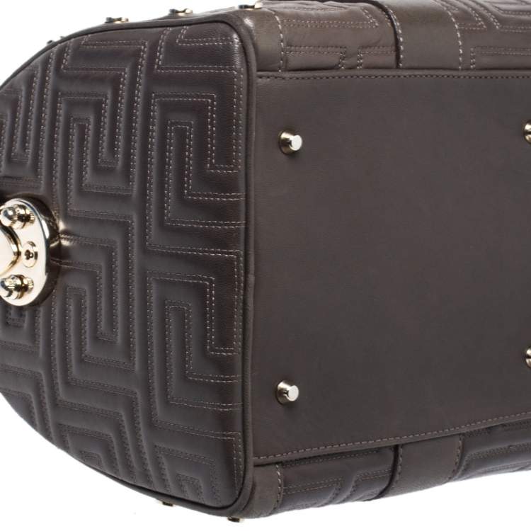 Pre Owned Versace Military Green Leather Snap Out Of It Satchel