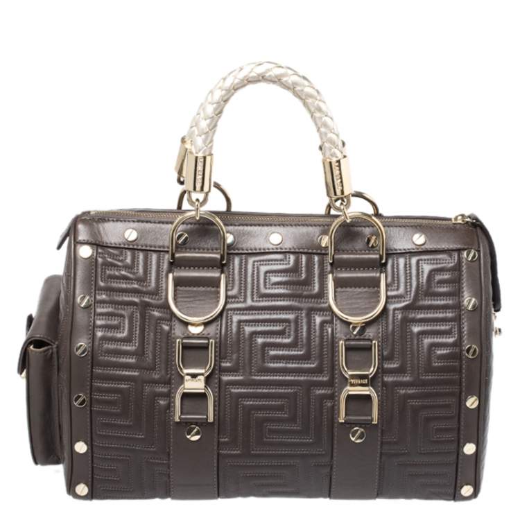 Pre Owned Versace Military Green Leather Snap Out Of It Satchel