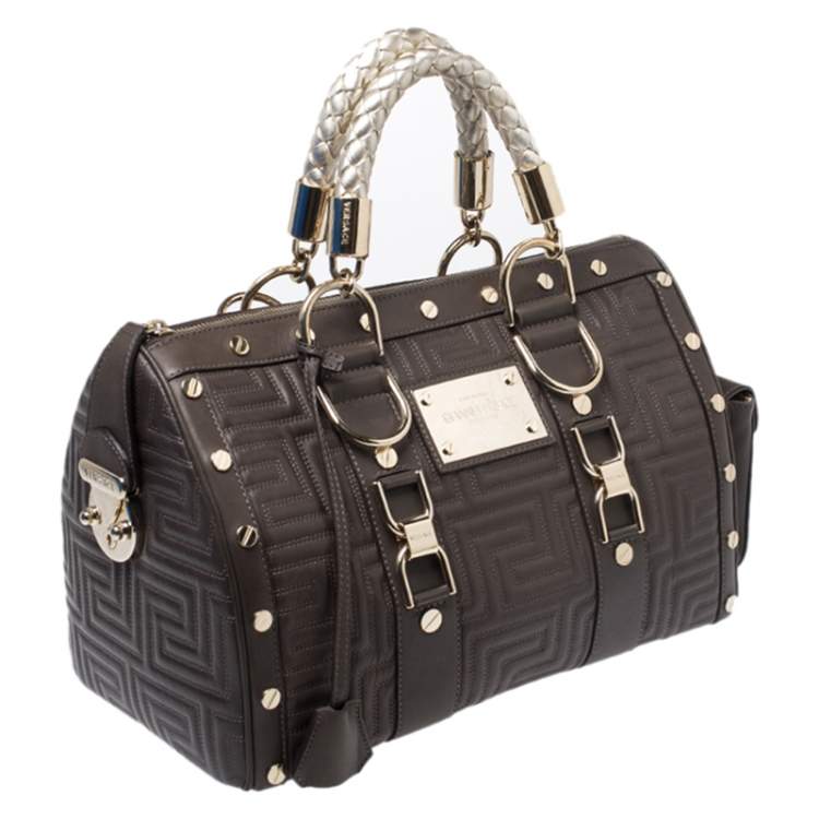 Pre Owned Versace Military Green Leather Snap Out Of It Satchel