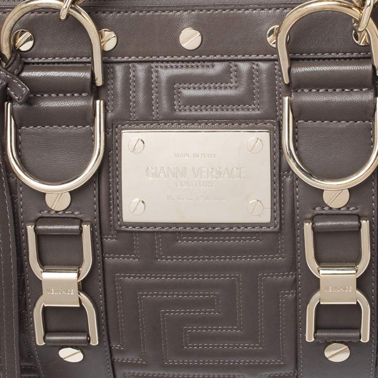 Pre Owned Versace Military Green Leather Snap Out Of It Satchel