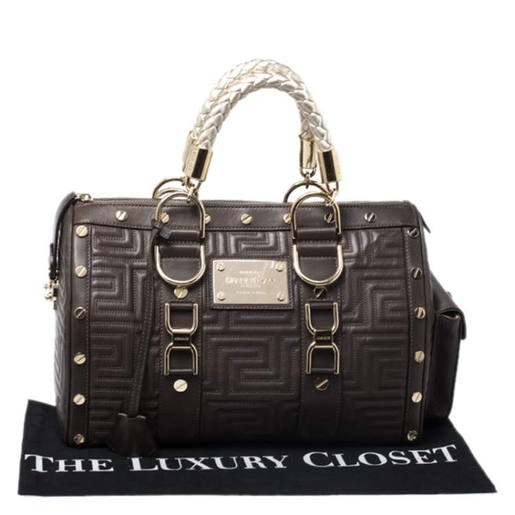 Pre Owned Versace Military Green Leather Snap Out Of It Satchel