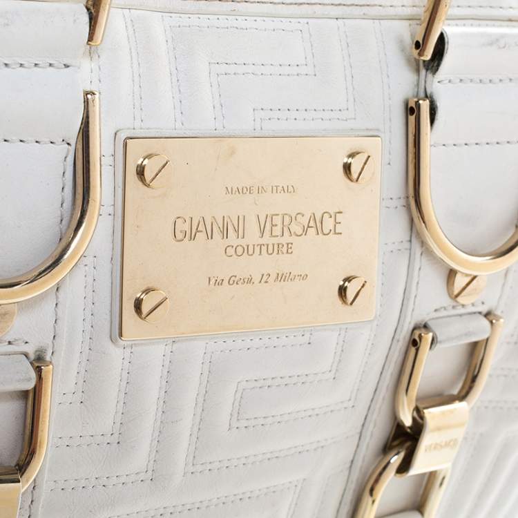 Pre Owned Versace White Quilted Leather Snap Out Of It Satchel