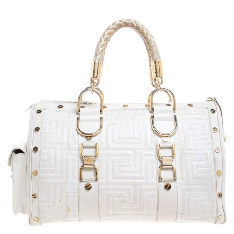 Pre Owned Versace White Quilted Leather Snap Out Of It Satchel