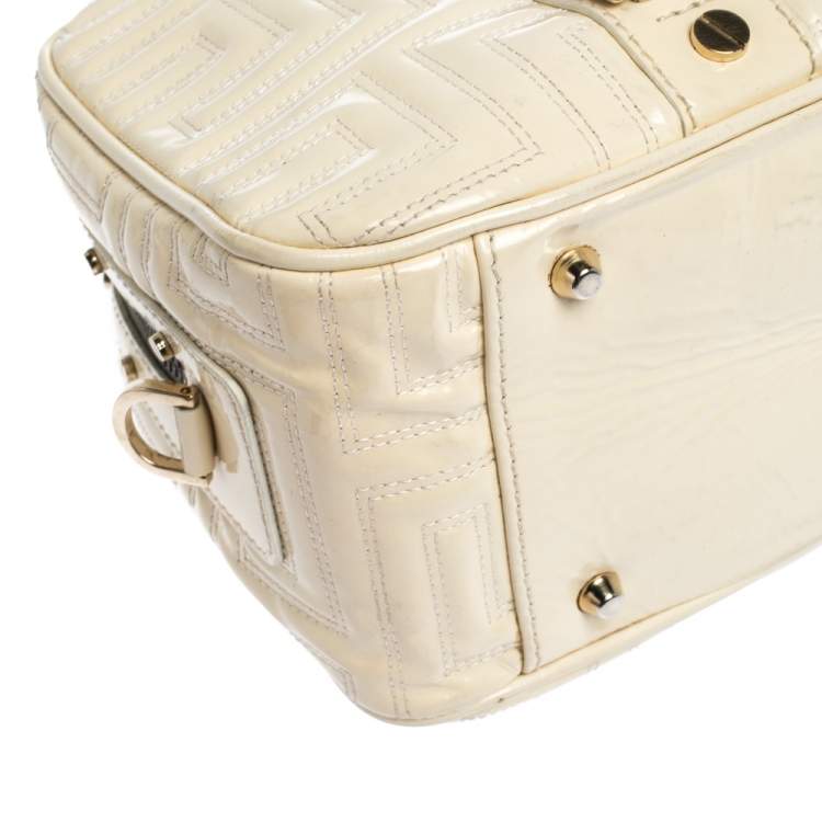 Pre Owned Gianni Versace Light Cream Quilted Patent Leather Bowler Bag
