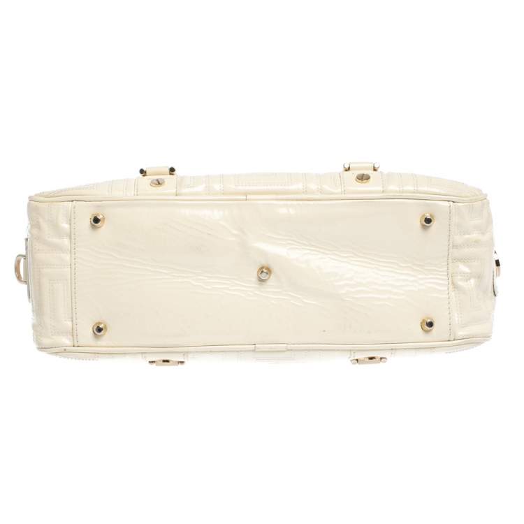 Pre Owned Gianni Versace Light Cream Quilted Patent Leather Bowler Bag