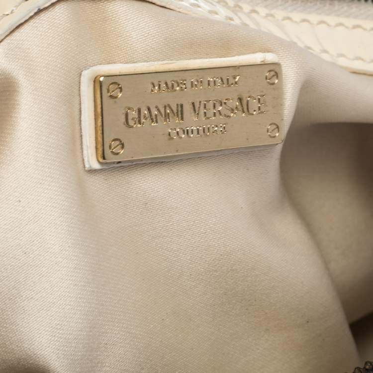 Pre Owned Gianni Versace Light Cream Quilted Patent Leather Bowler Bag