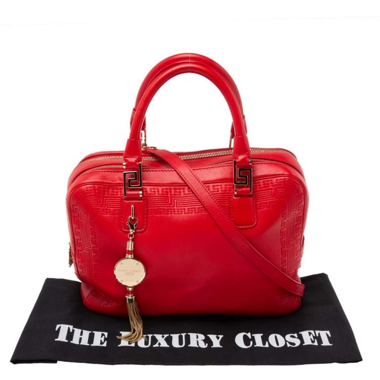 Pre Owned Gianni Versace Red Leather Medusa Charm Satchel