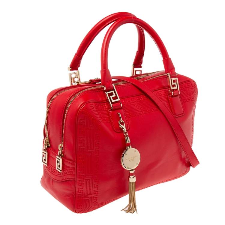 Pre Owned Gianni Versace Red Leather Medusa Charm Satchel