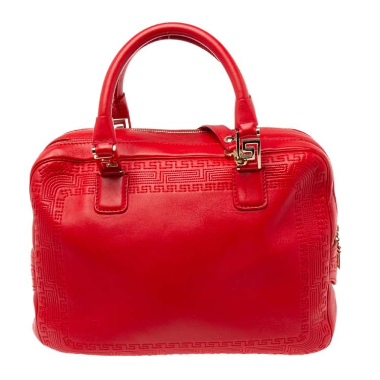 Pre Owned Gianni Versace Red Leather Medusa Charm Satchel
