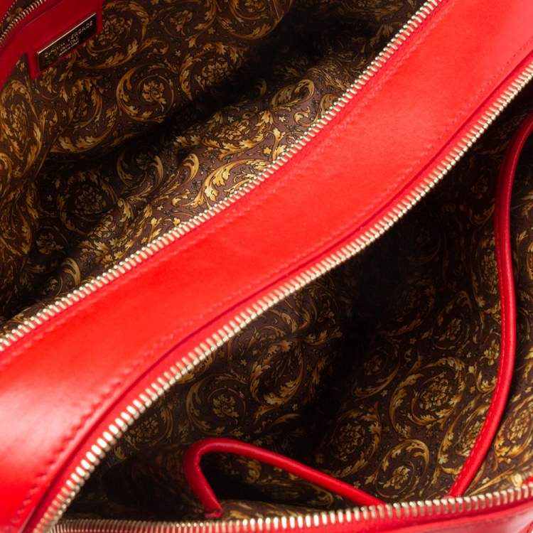 Pre Owned Gianni Versace Red Leather Medusa Charm Satchel