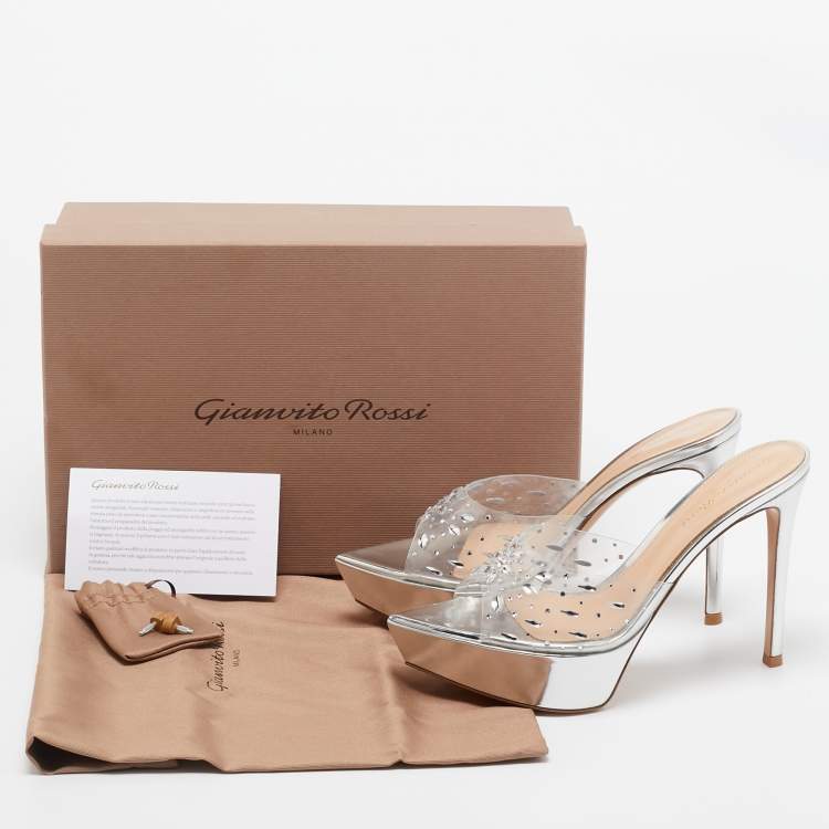 Pre Owned Gianvito Rossi Transparent PVC Crystal Embellished Betty Platform Sandals Size 37.5
